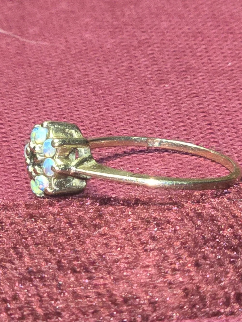 Size 7 10k Gold Opal Flower Cluster & Emerald Ring 2.0g
